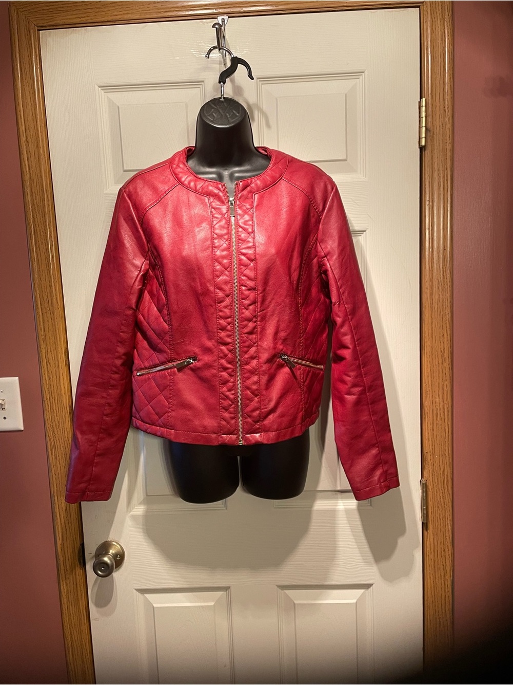 Cavalini Red Quilted Faux Leather Zip Jacket
